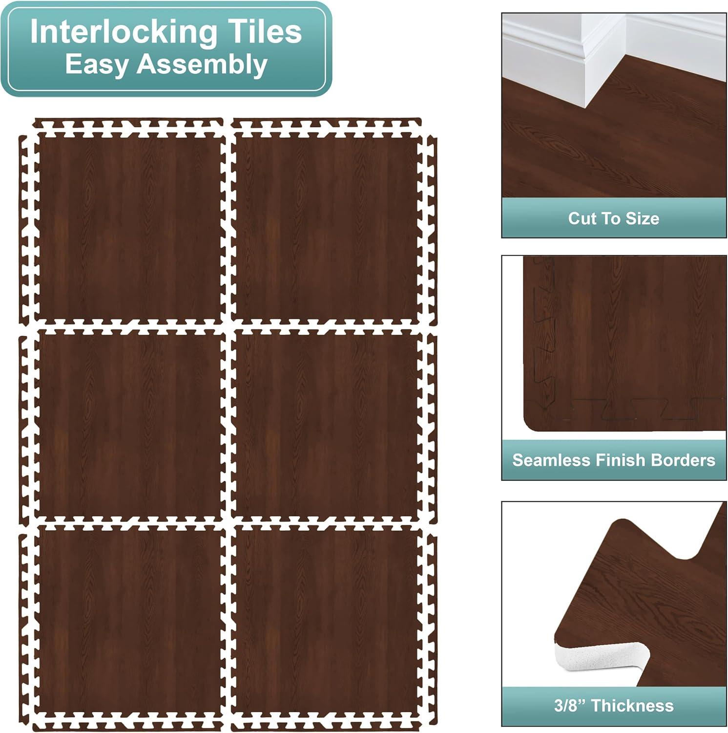 Tiling Base Mat Sorbus 120 Sq. Ft. Wood Grain Floor Tiles Foam Mat EVA Interlocking ...
