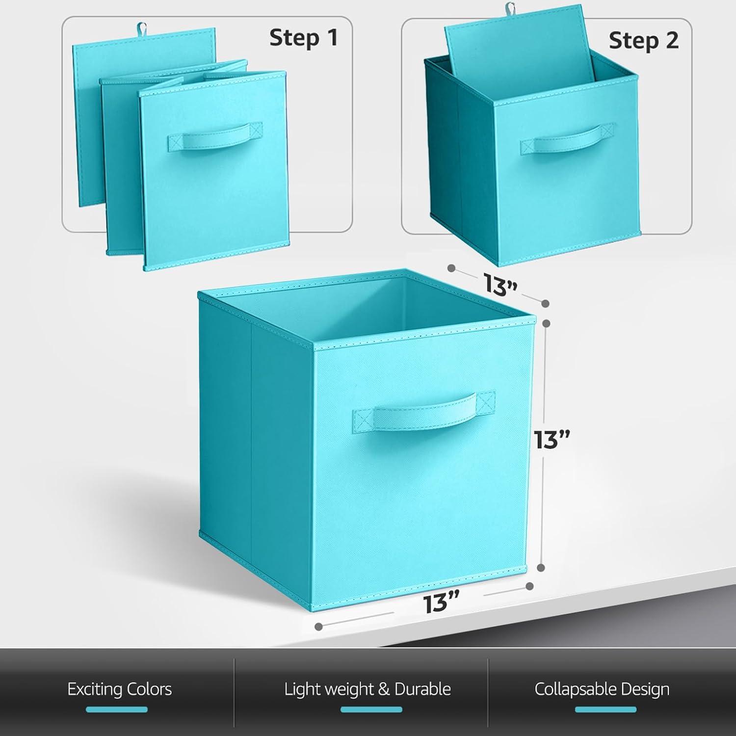 imageSorbus Fabric Storage Cubes 8 Foldable Storage Bins for Organizing Pantry Cubbies Toy Box Clothes Storage amp Closet Organizer 11 Inch Collapsible Cube Baskets for Shelves with HandleAqua 8 Pack