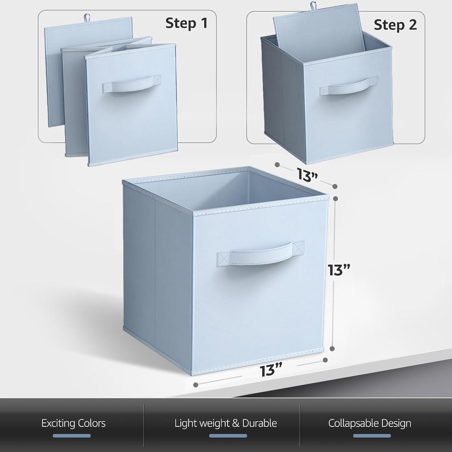 imageSorbus Fabric Storage Cubes 8 Foldable Storage Bins for Organizing Pantry Cubbies Toy Box Clothes Storage amp Closet Organizer 11 Inch Collapsible Cube Baskets for Shelves with HandlePastel Blue 8 Pack