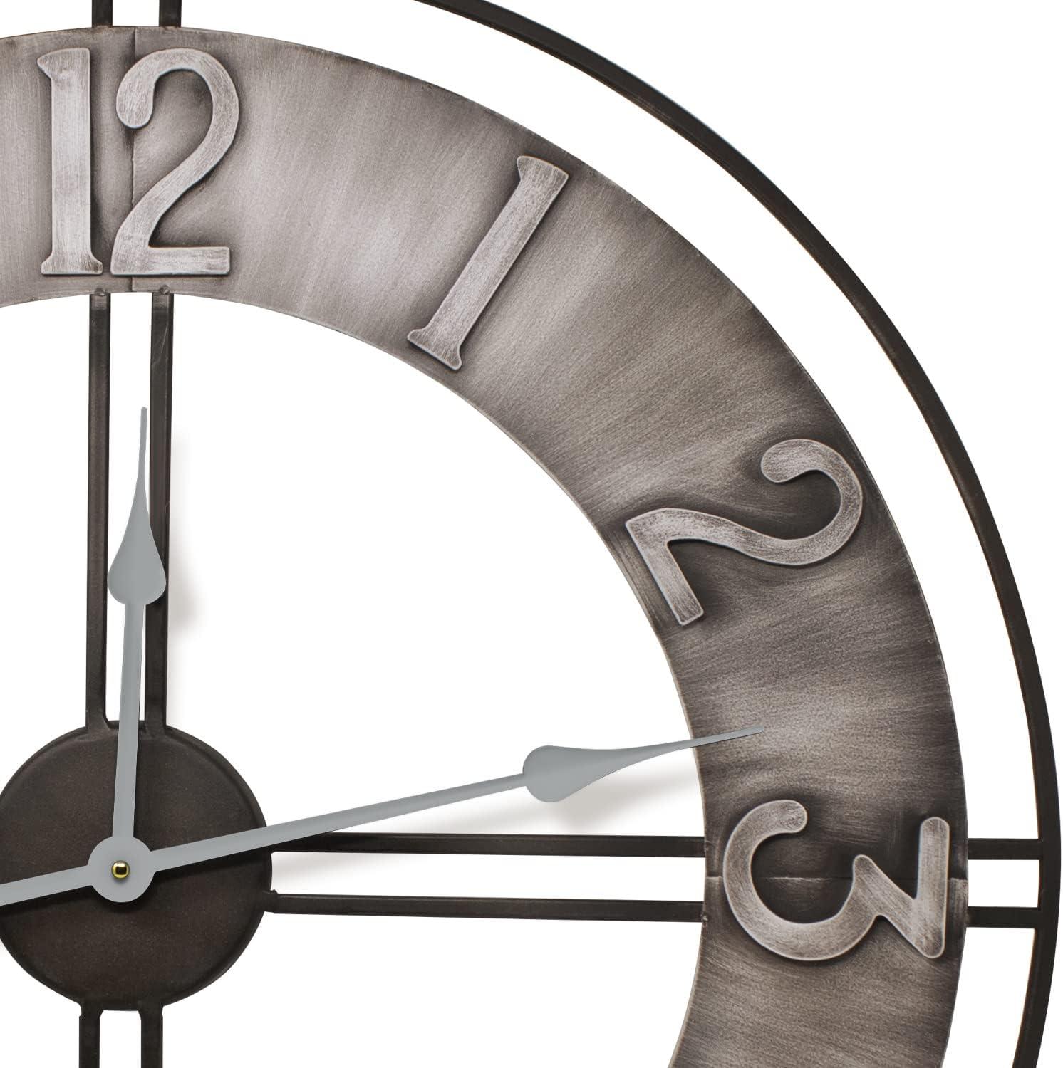imageSorbus Large Wall Clock 24 Decorative for Kitchen Bedrooms Office Analog Modern Farmhouse Style Silent Round Chunky Number Home Decor Quartz Battery Operated Gray Metal