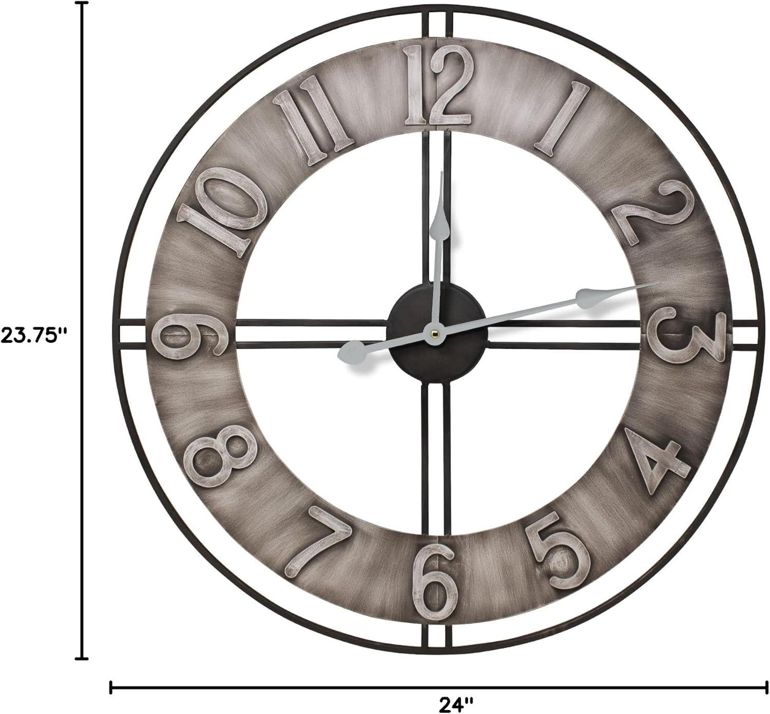 imageSorbus Large Wall Clock 24 Decorative for Kitchen Bedrooms Office Analog Modern Farmhouse Style Silent Round Chunky Number Home Decor Quartz Battery Operated Gray Metal