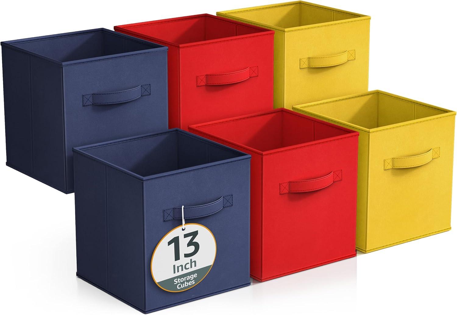 imageSorbus Storage Cubes 11 Foldable Storage Bins with Handle for Nursery Playroom Closet Organizers and Storage 6 Fabric Shelf Basket for Toys Books Clothes Yellow Navy amp Red Storage BinsMulti Yellow Red Navy