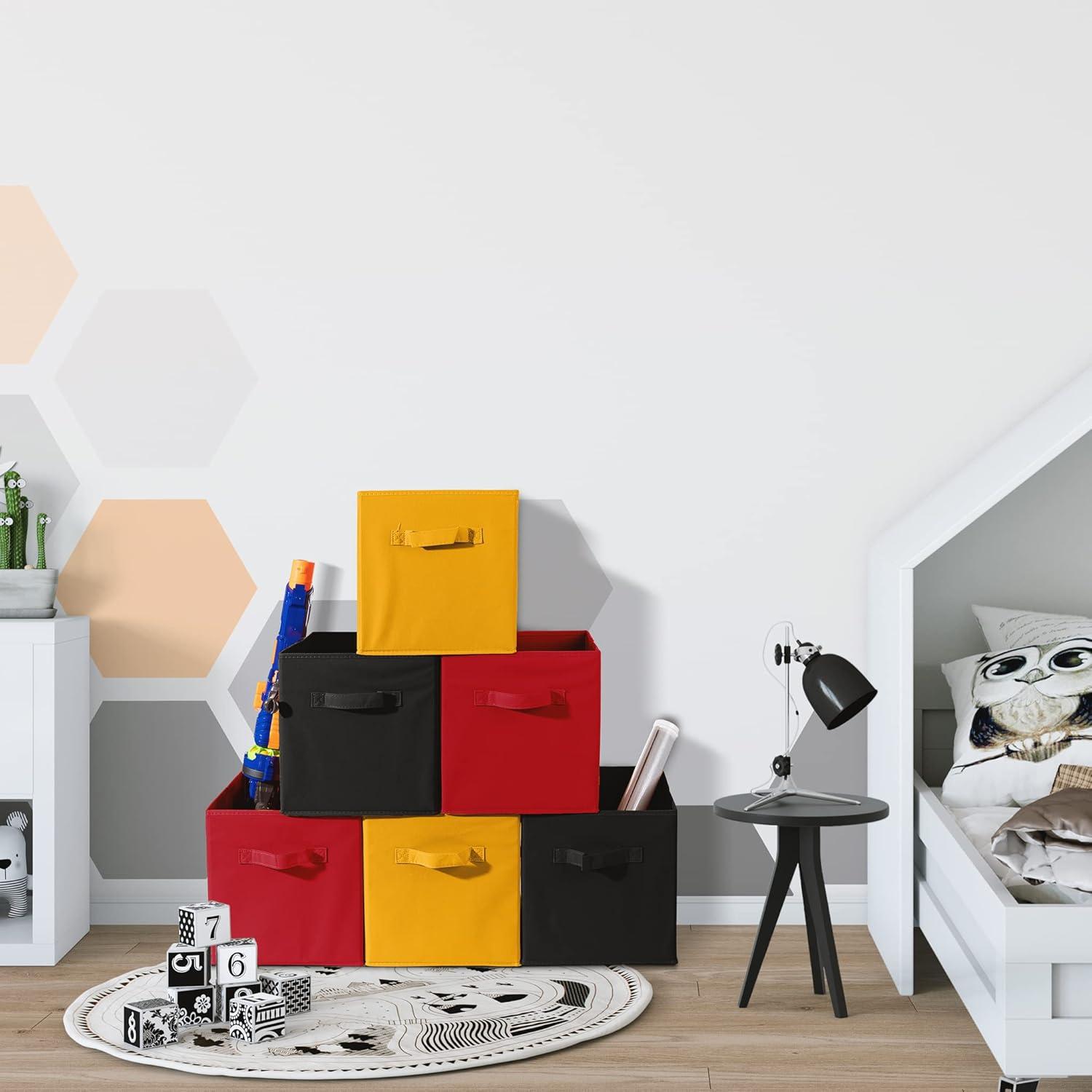 imageSorbus Storage Cubes 11 Foldable Storage Bins with Handle for Nursery Playroom Closet Organizers and Storage 6 Fabric Shelf Basket for Toys Books Clothes Yellow Navy amp Red Storage BinsMulti Yellow Red Navy