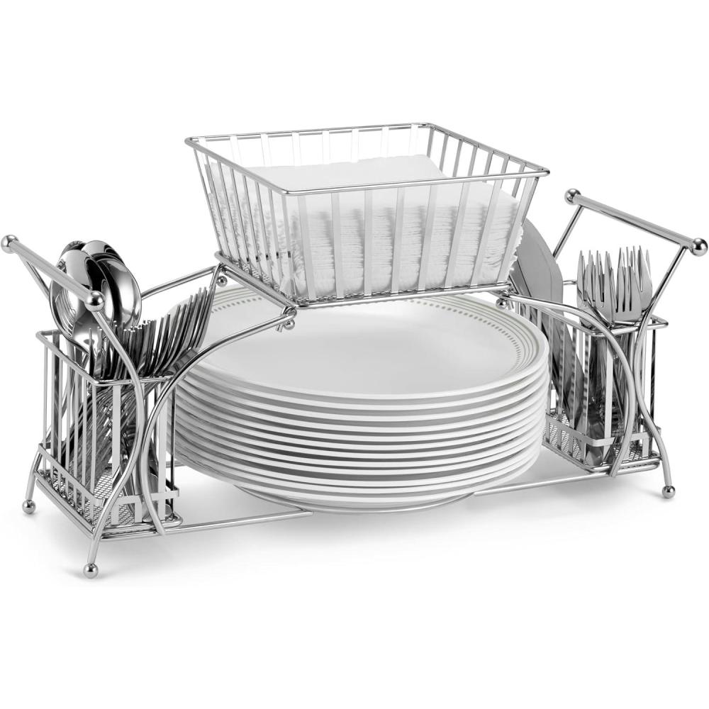 imageSorbus Utensil Caddy  Use For Napkin Cutlery Plate Holder  Stackable Flatware Caddy Tabletop Organizer  Ideal for Dining Table Party Buffet Kitchen Entertaining BlackSilver