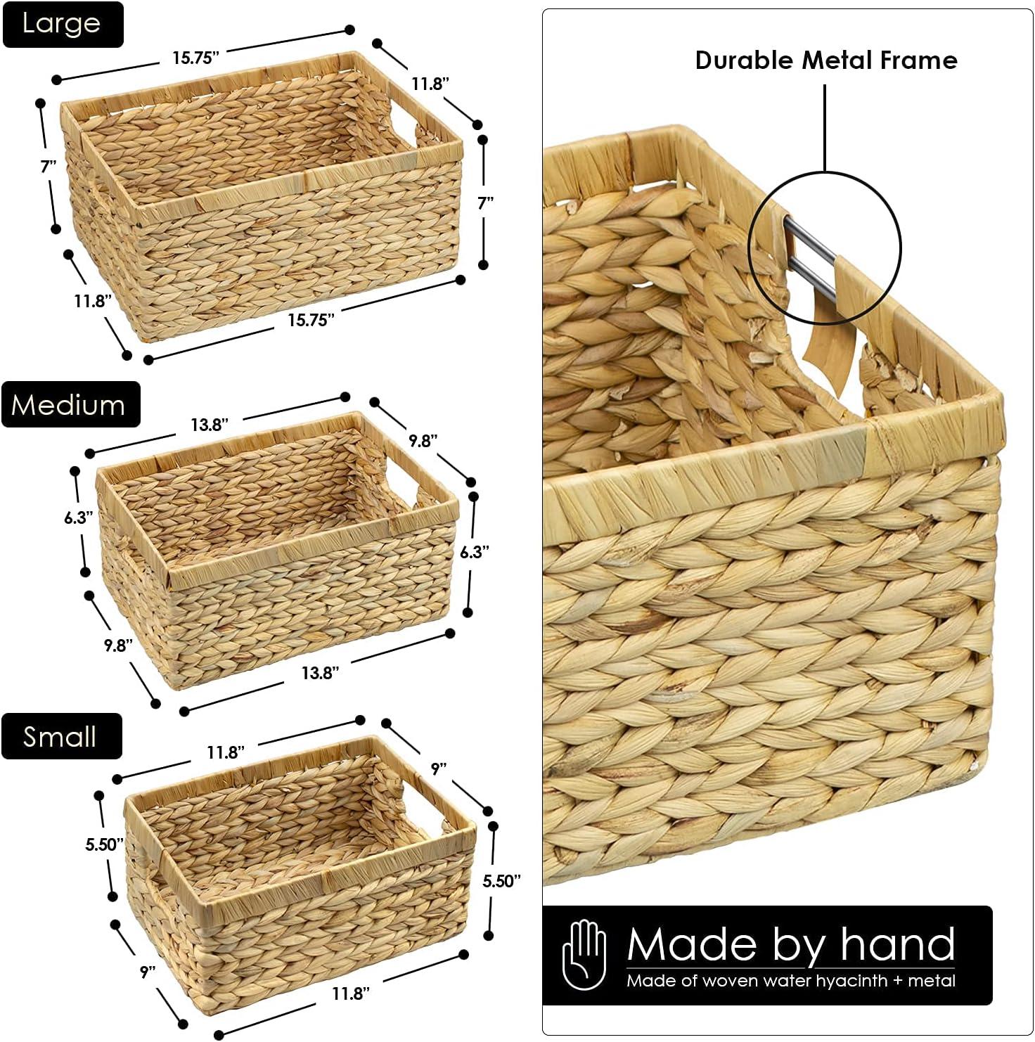 imageSorbus Woven Wicker Storage Baskets for Organizing Kitchen Pantry Cabinet Shelf Organizer Bins Organization Storage Bins for Living Room Bathroom Bedroom Handmade Set of 3