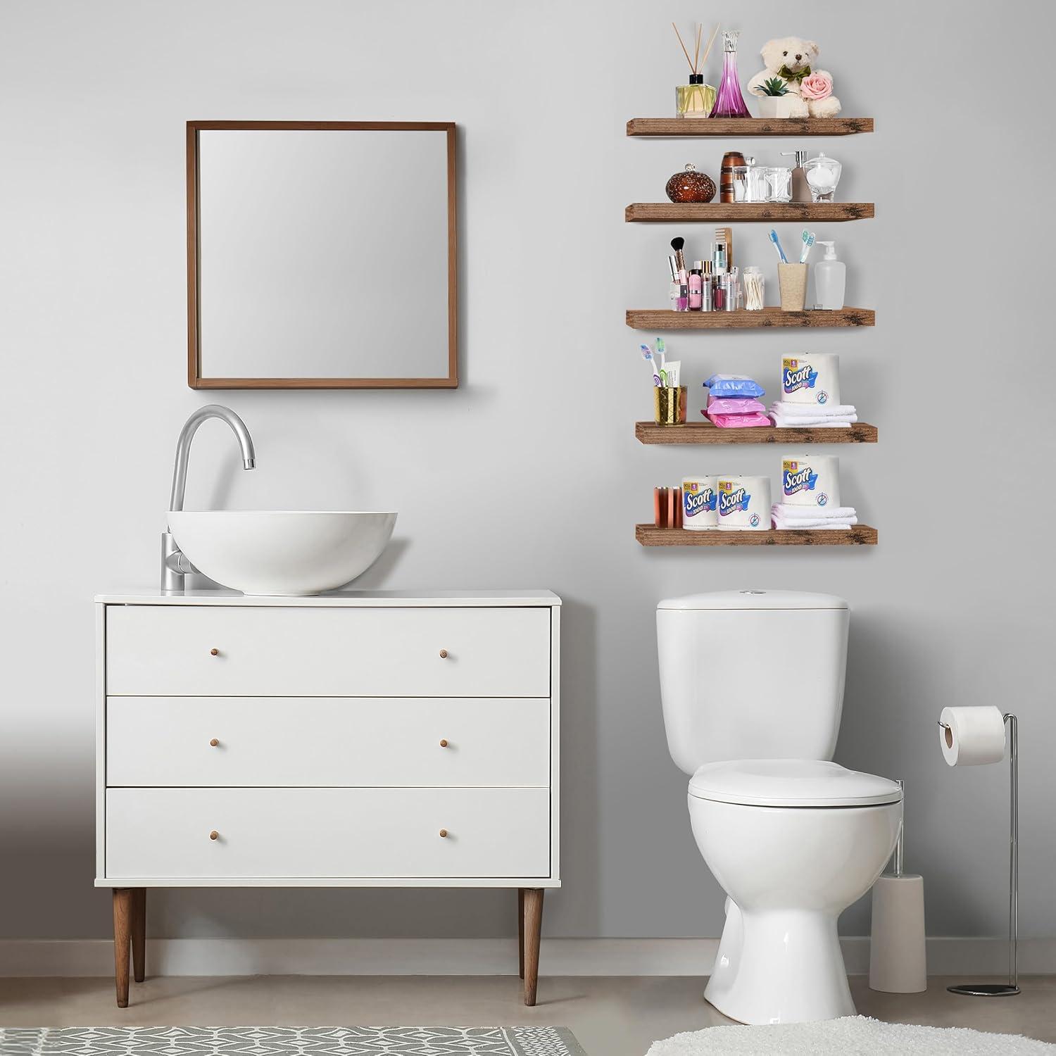 imageSorbus Floating Shelves for Wall 16 Inch Floating Shelf for Kitchen Bedroom Living Room Bathroom Home amp Wall Decor Mounted Bathroom Shelves with Invisible Brackets Breezy Blue 3 PackMahogany