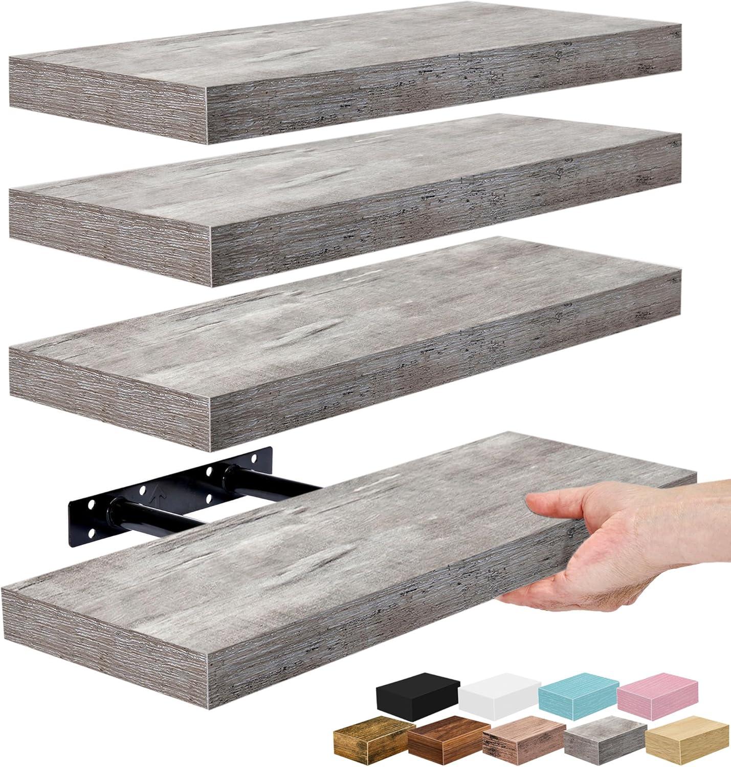 imageSorbus Floating Shelves for Wall 16 Inch Floating Shelf for Kitchen Bedroom Living Room Bathroom Home amp Wall Decor Mounted Bathroom Shelves with Invisible Brackets Breezy Blue 3 PackGrey