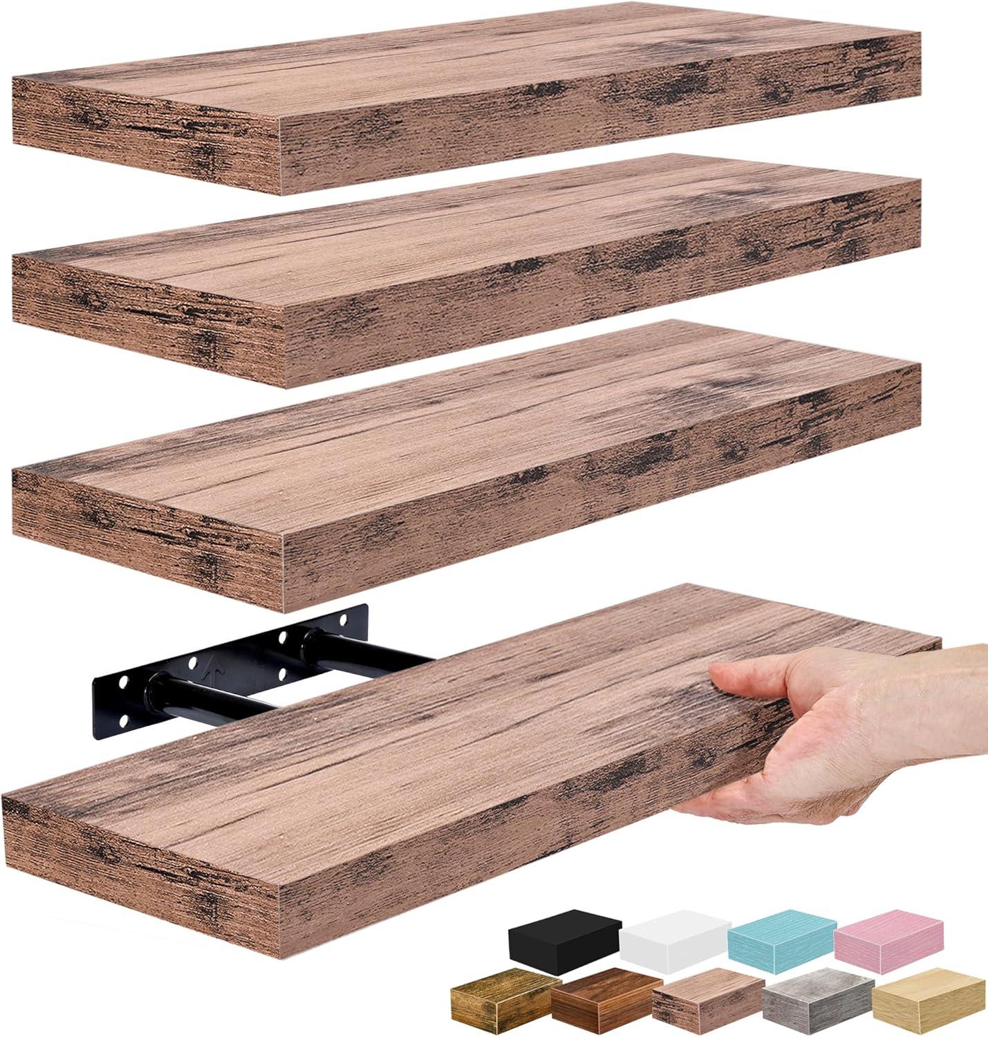 imageSorbus Floating Shelves for Wall 16 Inch Floating Shelf for Kitchen Bedroom Living Room Bathroom Home amp Wall Decor Mounted Bathroom Shelves with Invisible Brackets Breezy Blue 3 PackMahogany