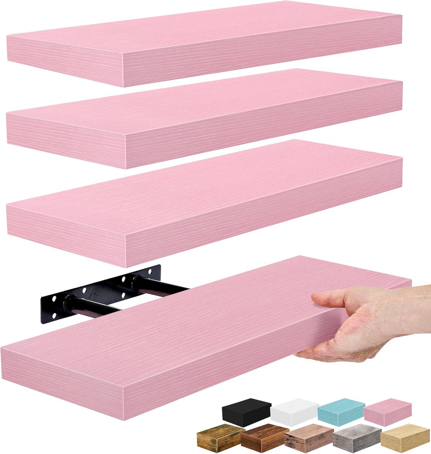imageSorbus Floating Shelves for Wall 16 Inch Floating Shelf for Kitchen Bedroom Living Room Bathroom Home amp Wall Decor Mounted Bathroom Shelves with Invisible Brackets Breezy Blue 4 PackSoft Pink