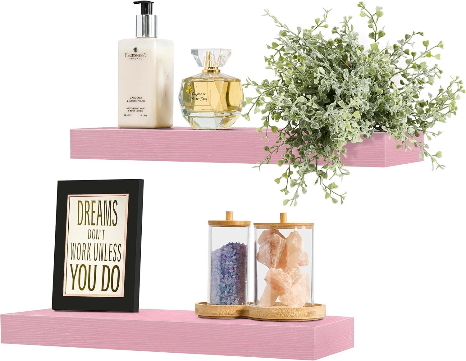 imageSorbus Floating Shelves for Wall 16 Inch Floating Shelf for Kitchen Bedroom Living Room Bathroom Home amp Wall Decor Mounted Bathroom Shelves with Invisible Brackets Breezy Blue 4 PackSoft Pink