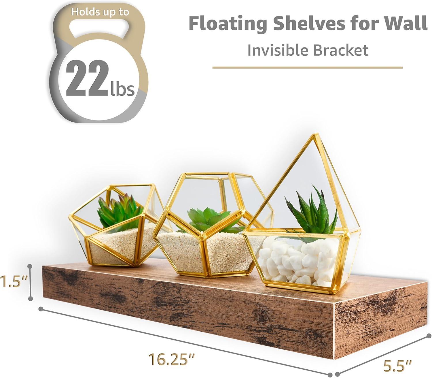 imageSorbus Floating Shelves for Wall 16 Inch Floating Shelf for Kitchen Bedroom Living Room Bathroom Home amp Wall Decor Mounted Bathroom Shelves with Invisible Brackets Breezy Blue 3 PackMahogany