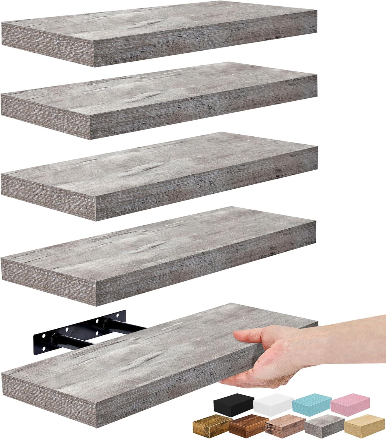imageSorbus Floating Shelves for Wall 16 Inch Floating Shelf for Kitchen Bedroom Living Room Bathroom Home amp Wall Decor Mounted Bathroom Shelves with Invisible Brackets Breezy Blue 3 PackGrey