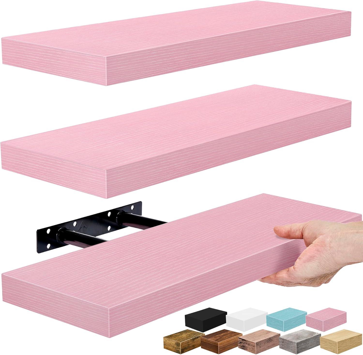 imageSorbus Floating Shelves for Wall 16 Inch Floating Shelf for Kitchen Bedroom Living Room Bathroom Home amp Wall Decor Mounted Bathroom Shelves with Invisible Brackets Breezy Blue 4 PackSoft Pink