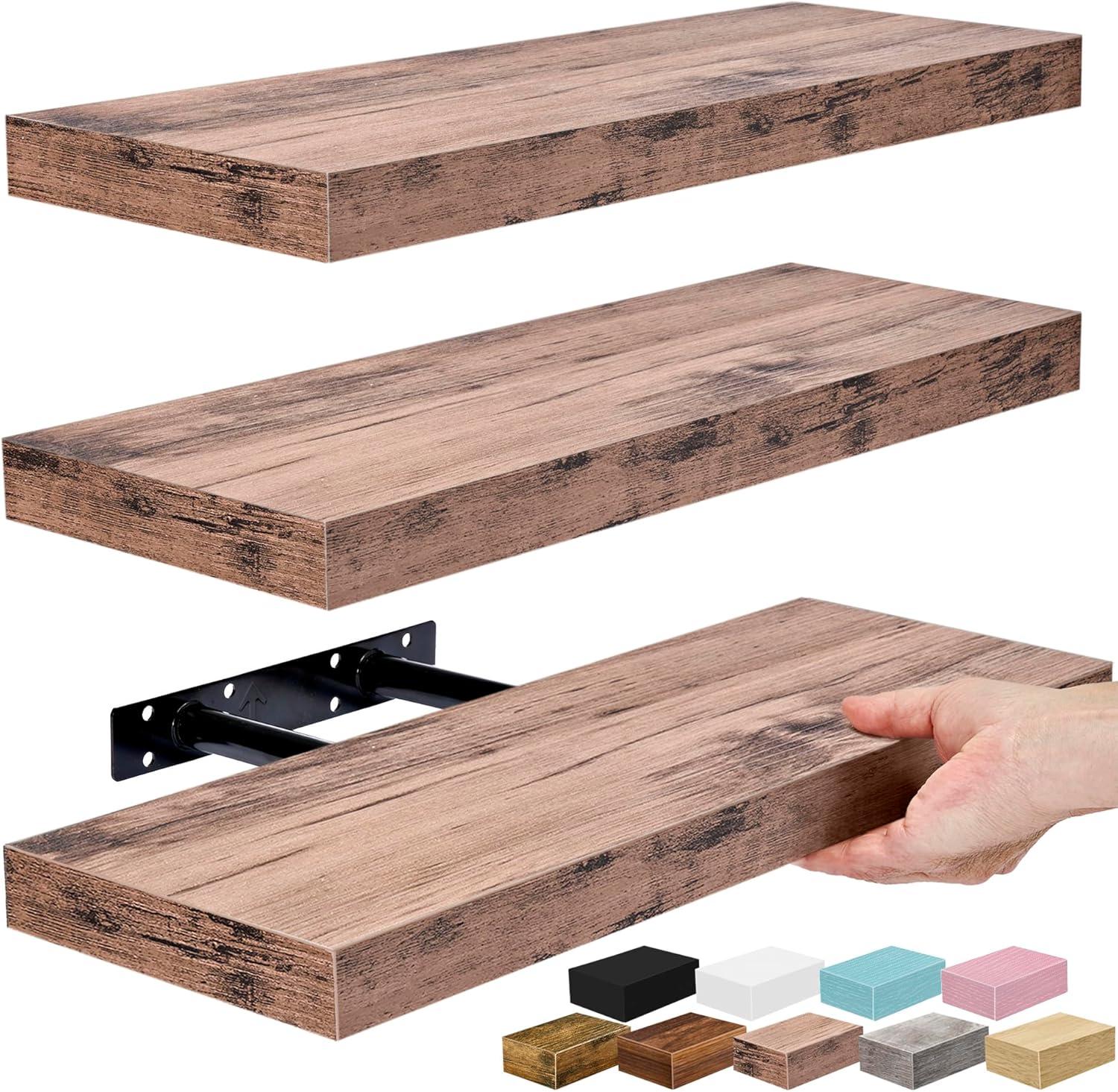 imageSorbus Floating Shelves for Wall 16 Inch Floating Shelf for Kitchen Bedroom Living Room Bathroom Home amp Wall Decor Mounted Bathroom Shelves with Invisible Brackets Breezy Blue 4 PackMahogany