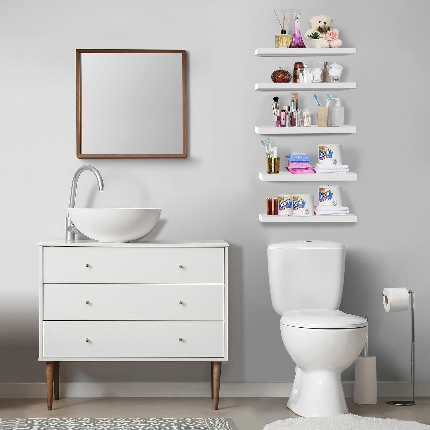 imageSorbus Floating Shelves for Wall 16 Inch Floating Shelf for Kitchen Bedroom Living Room Bathroom Home amp Wall Decor Mounted Bathroom Shelves with Invisible Brackets Breezy Blue 3 PackWhite