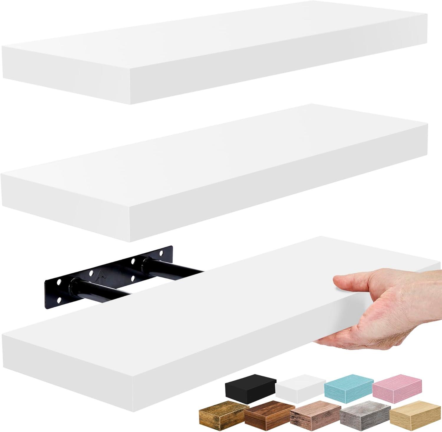 imageSorbus Floating Shelves for Wall 16 Inch Floating Shelf for Kitchen Bedroom Living Room Bathroom Home amp Wall Decor Mounted Bathroom Shelves with Invisible Brackets Breezy Blue 4 PackWhite