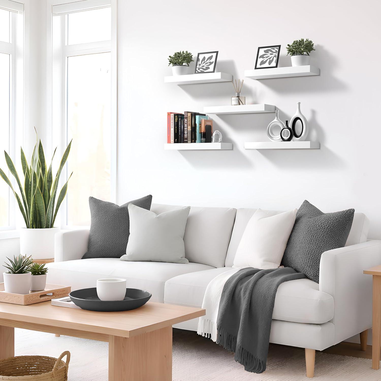 imageSorbus Floating Shelves for Wall 16 Inch Floating Shelf for Kitchen Bedroom Living Room Bathroom Home amp Wall Decor Mounted Bathroom Shelves with Invisible Brackets Breezy Blue 4 PackWhite