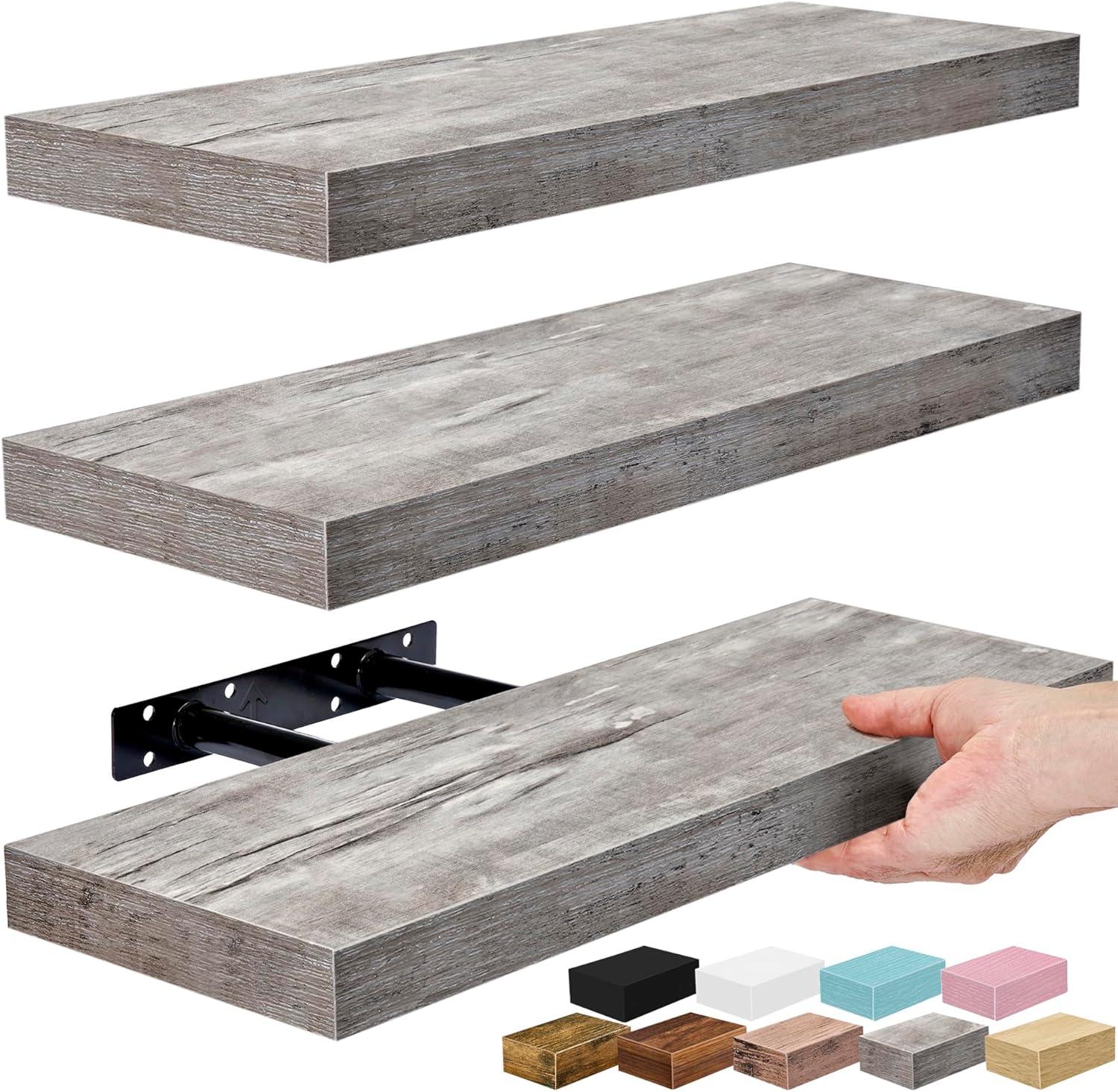 imageSorbus Floating Shelves for Wall 16 Inch Floating Shelf for Kitchen Bedroom Living Room Bathroom Home amp Wall Decor Mounted Bathroom Shelves with Invisible Brackets Breezy Blue 3 PackGrey