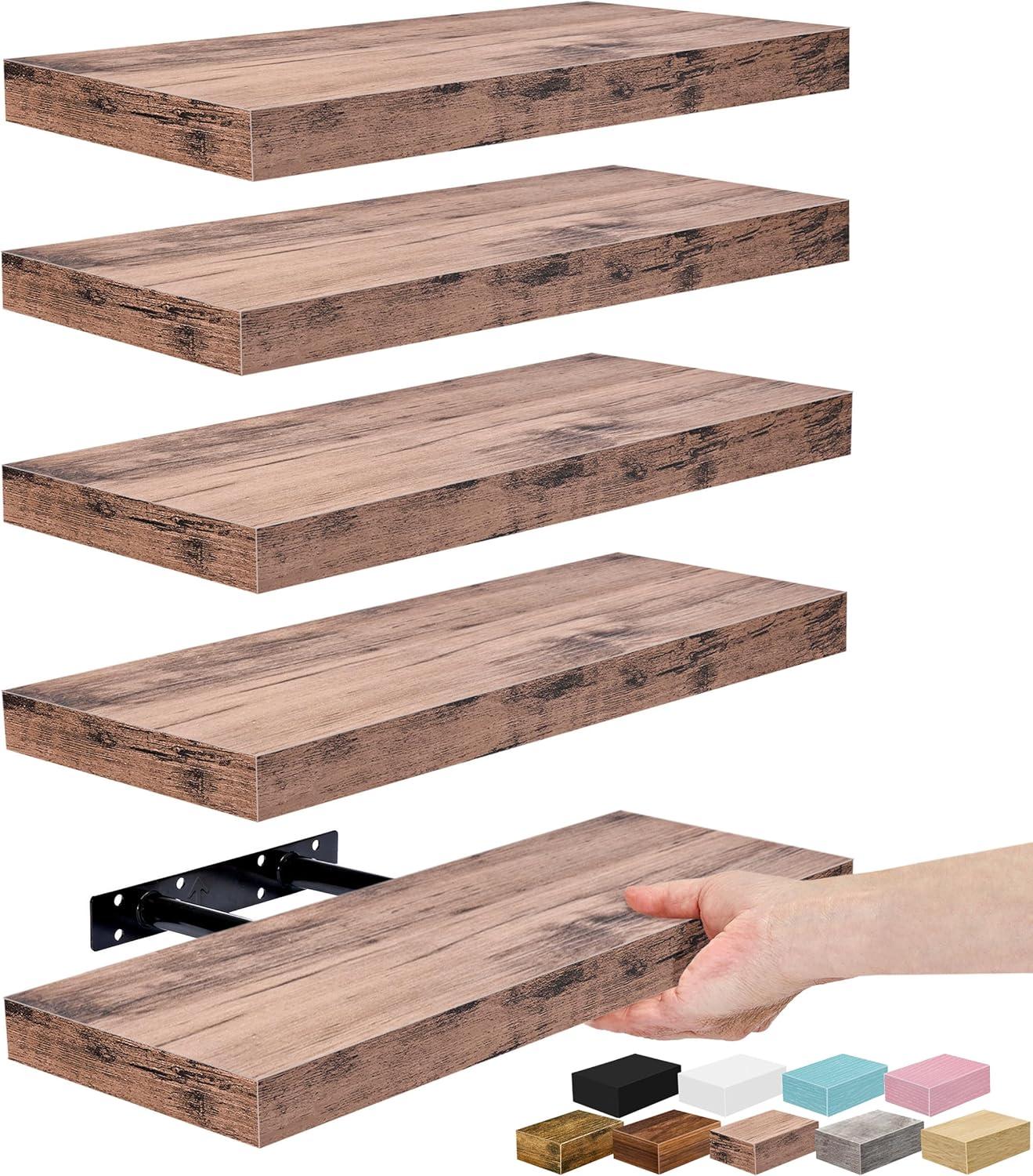 imageSorbus Floating Shelves for Wall 16 Inch Floating Shelf for Kitchen Bedroom Living Room Bathroom Home amp Wall Decor Mounted Bathroom Shelves with Invisible Brackets Breezy Blue 4 PackMahogany