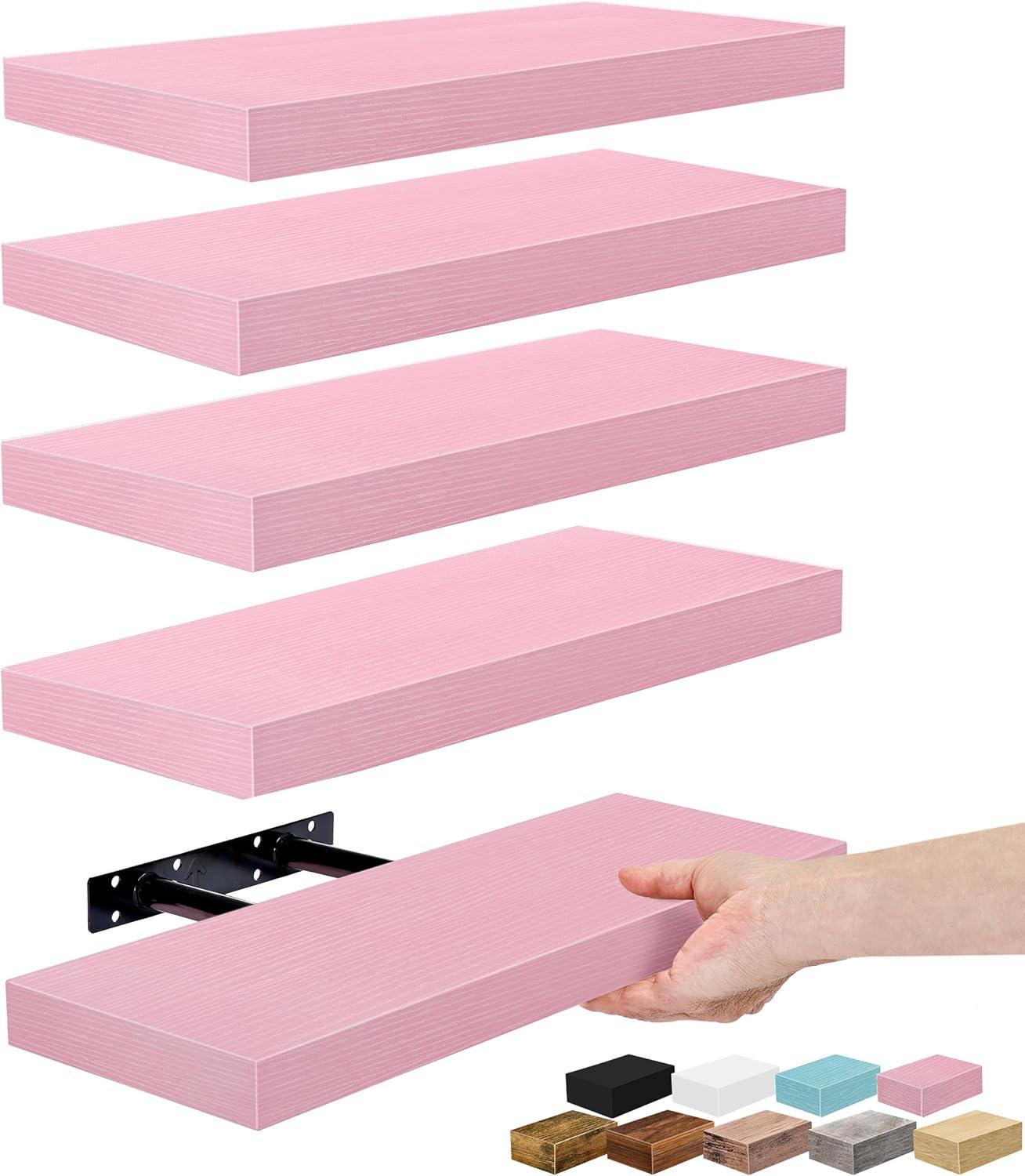 imageSorbus Floating Shelves for Wall 16 Inch Floating Shelf for Kitchen Bedroom Living Room Bathroom Home amp Wall Decor Mounted Bathroom Shelves with Invisible Brackets Breezy Blue 4 PackSoft Pink