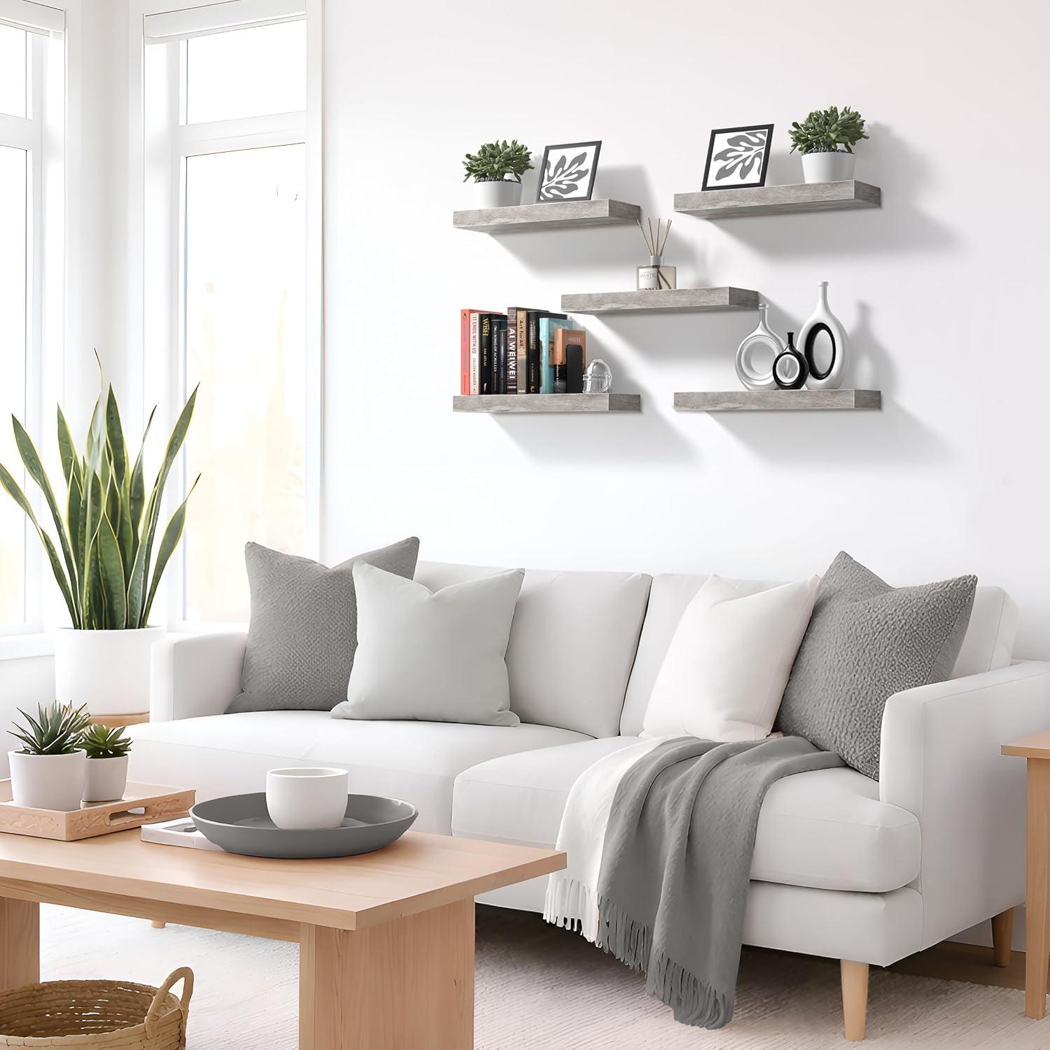 imageSorbus Floating Shelves for Wall 16 Inch Floating Shelf for Kitchen Bedroom Living Room Bathroom Home amp Wall Decor Mounted Bathroom Shelves with Invisible Brackets Breezy Blue 3 PackGrey
