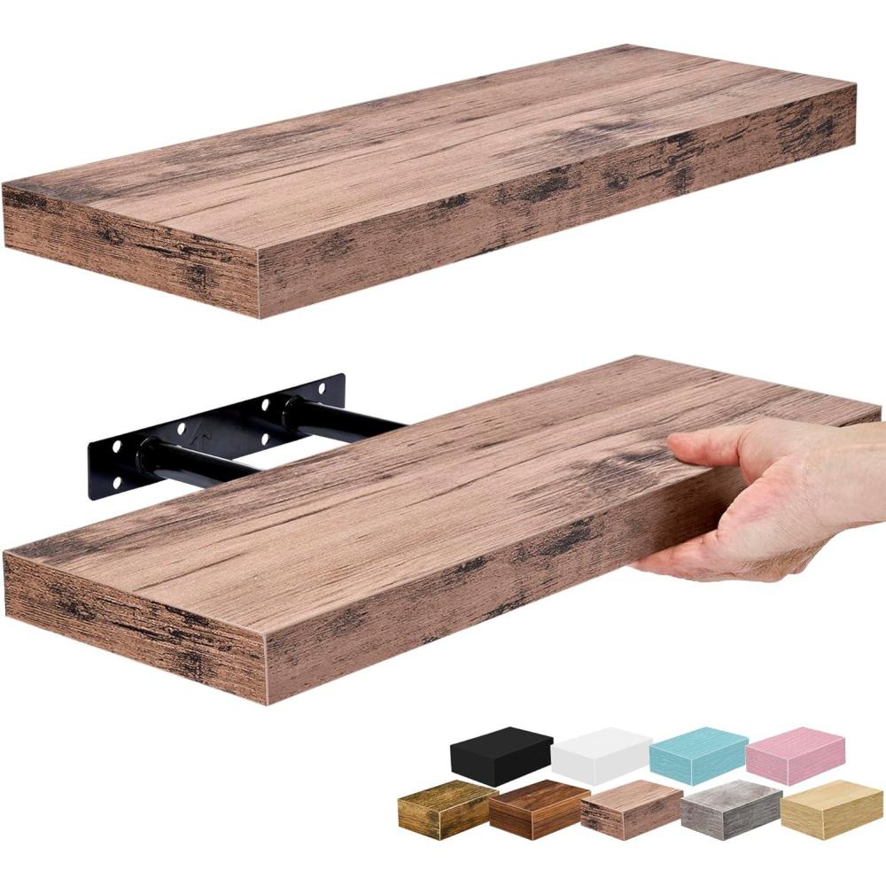 imageSorbus Floating Shelves for Wall 16 Inch Floating Shelf for Kitchen Bedroom Living Room Bathroom Home amp Wall Decor Mounted Bathroom Shelves with Invisible Brackets Breezy Blue 3 PackMahogany