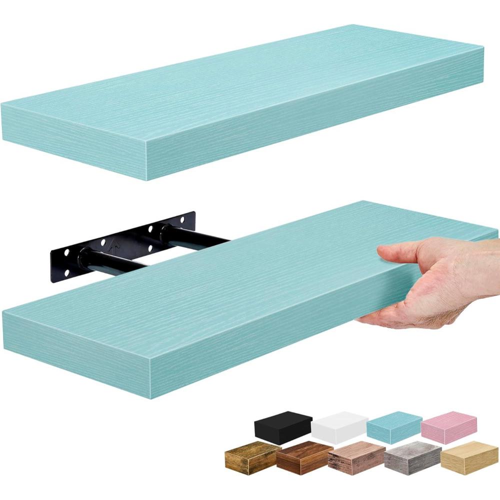 imageSorbus Floating Shelves for Wall 16 Inch Floating Shelf for Kitchen Bedroom Living Room Bathroom Home amp Wall Decor Mounted Bathroom Shelves with Invisible Brackets Breezy Blue 3 PackBreezy Blue