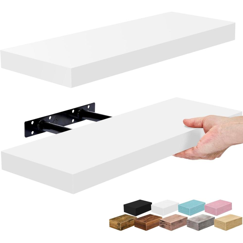 imageSorbus Floating Shelves for Wall  16 Inch Floating Shelf for Kitchen Bedroom Living Room Bathroom Home amp Wall Decor  Mounted Bathroom Shelves with Invisible Brackets Soft Pink 5 PackWhite