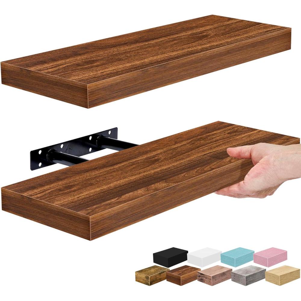 imageSorbus Floating Shelves for Wall 16 Inch Floating Shelf for Kitchen Bedroom Living Room Bathroom Home amp Wall Decor Mounted Bathroom Shelves with Invisible Brackets Breezy Blue 4 PackWalnut