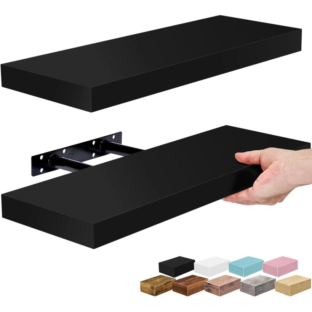 imageSorbus Floating Shelves for Wall 16 Inch Floating Shelf for Kitchen Bedroom Living Room Bathroom Home amp Wall Decor Mounted Bathroom Shelves with Invisible Brackets Breezy Blue 4 PackBlack