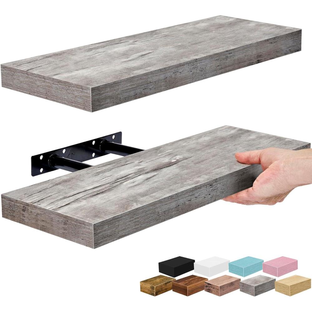 imageSorbus Floating Shelves for Wall 16 Inch Floating Shelf for Kitchen Bedroom Living Room Bathroom Home amp Wall Decor Mounted Bathroom Shelves with Invisible Brackets Breezy Blue 4 PackGrey