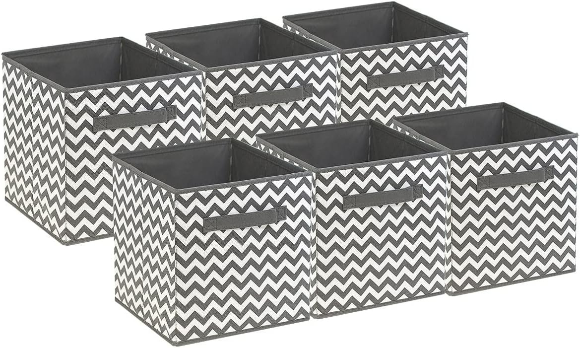 imageSorbus Foldable Storage Cube Basket Bin 6 PackChevron Pattern Gray