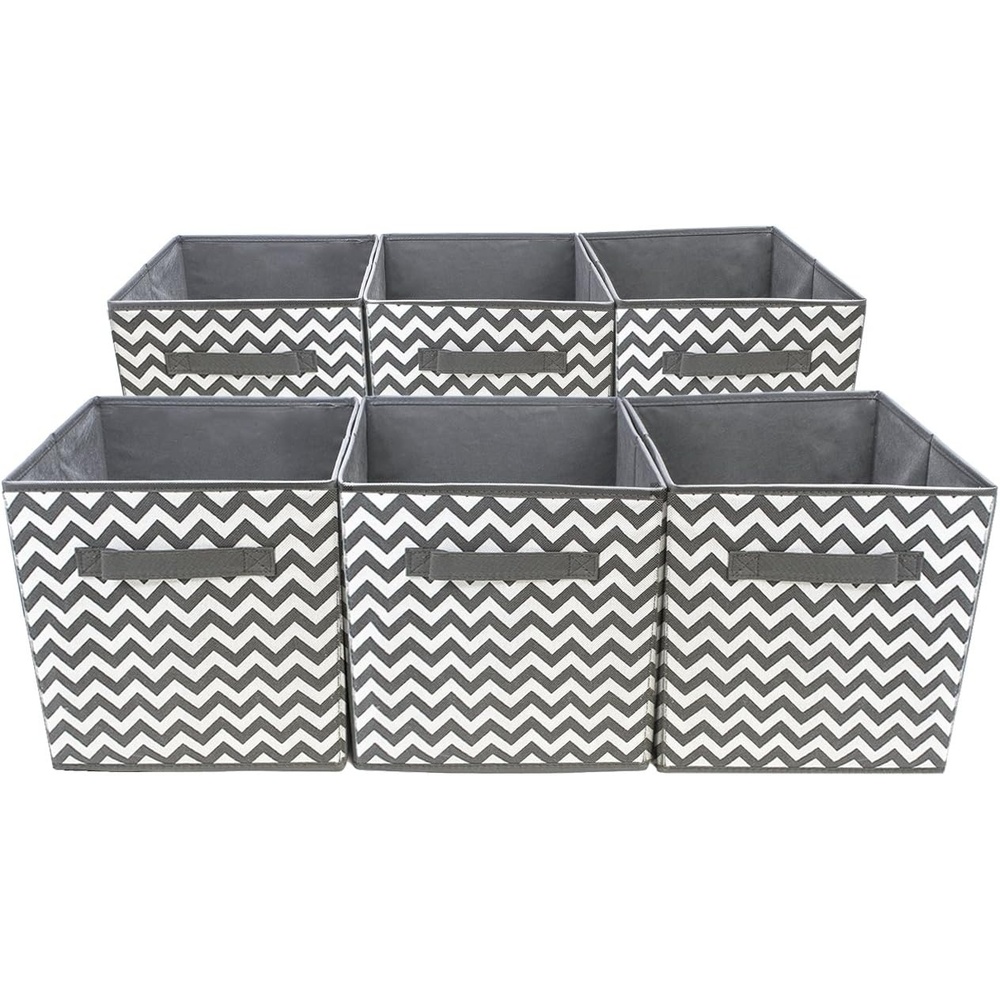 imageSorbus Foldable Storage Cube Basket Bin 6 PackChevron Pattern Gray