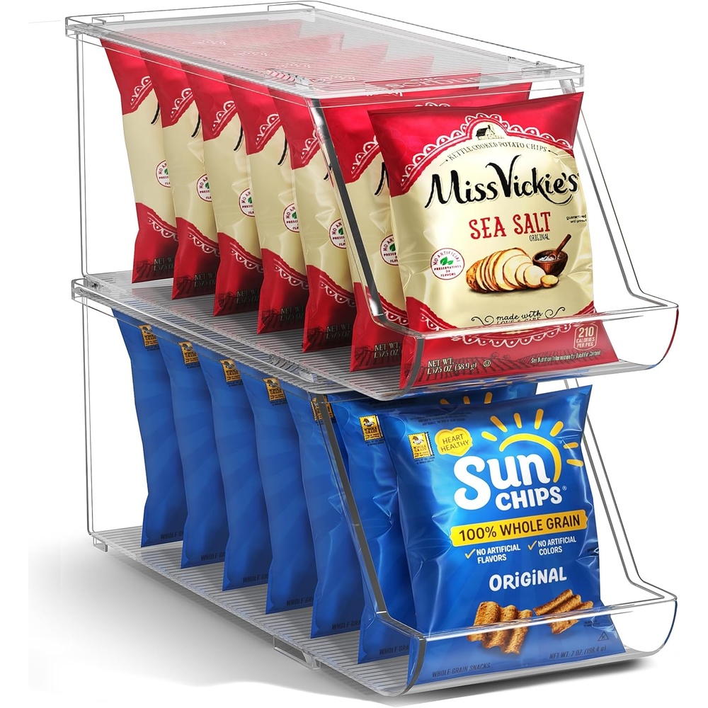 image:imageSorbus Stackable Snack Organizer Bins Open Front Clear Pantry Storage Bins for Chips Snacks amp Food Pouches Kitchen Pantry Organizer 4 Pack2 Pack